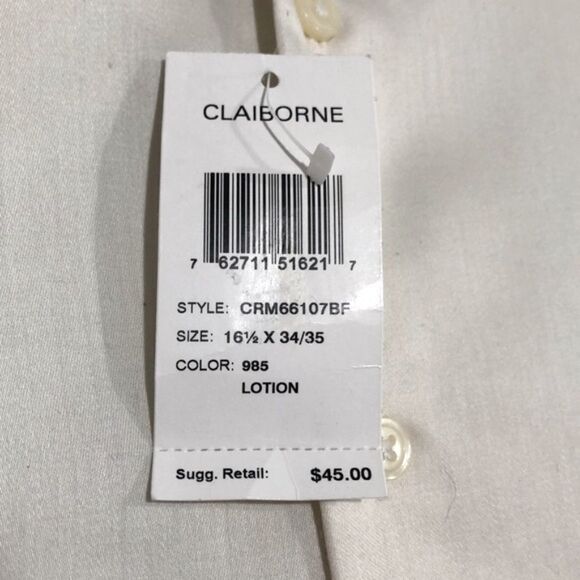 NWT Claiborne ModernFit cream dress shirt, L - Picture 4 of 5